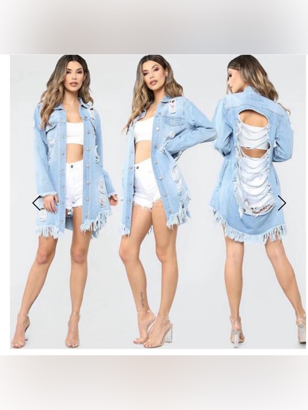 Highway Jeans Blue Distressed Long Denim Jacket 100% Cotton 1X
